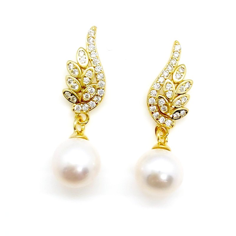 Gold Wing Freshwater Pearl Sterling Silver Earrings - ต่างหู - ไข่มุก 