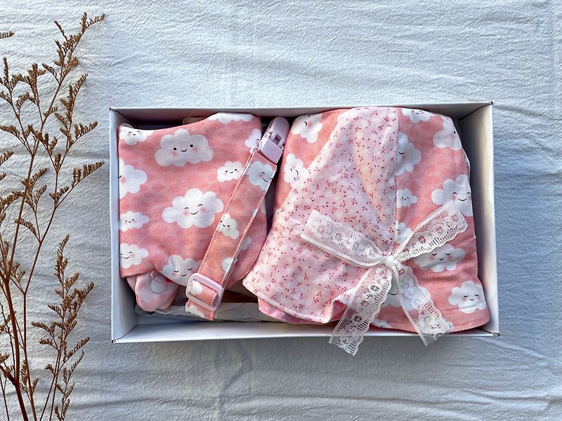 [Smiley Cloud Moon Gift Set of 3 Pieces] Tulip Hat/Collar Bib/Vanilla Pacifier Chain Korean Cloth - Baby Gift Sets - Cotton & Hemp 