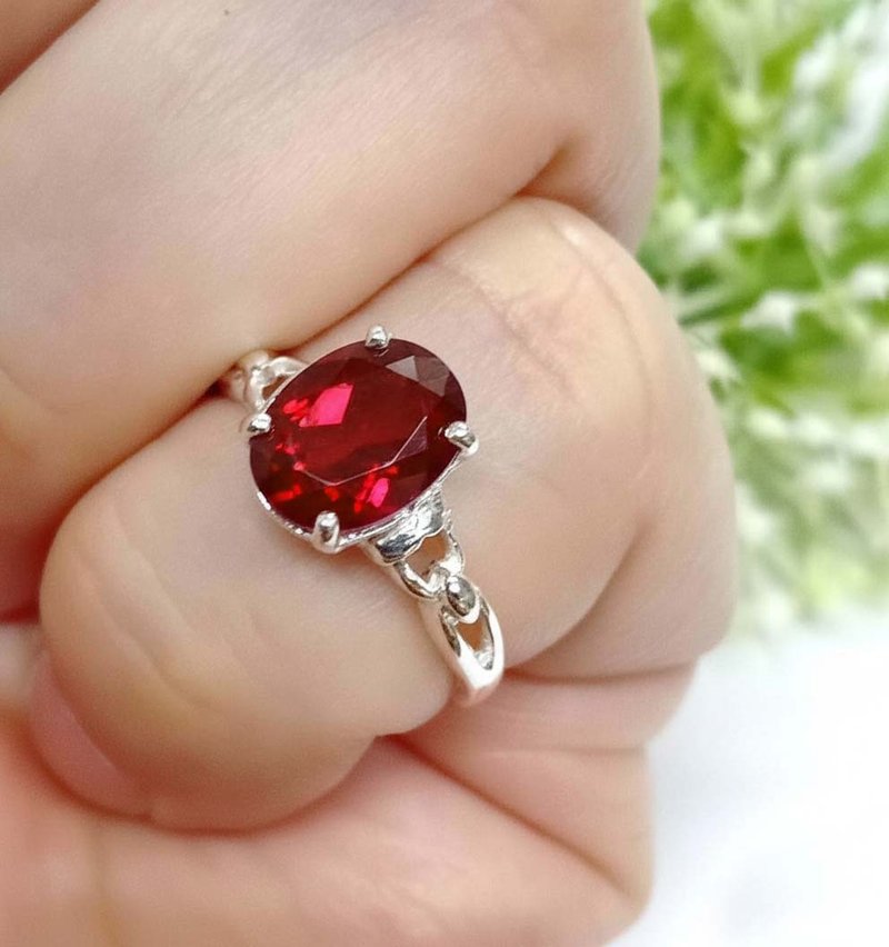 Sweet Red Natural ruby ring silver sterling size 7.0 free resize - 戒指 - 純銀 紅色