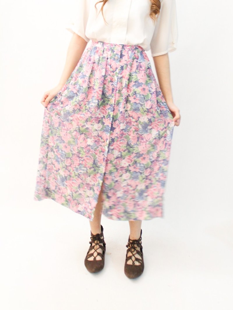 Vintage Summer Pastoral Wind Floral Pink Vintage Dress Vintage Skir - Skirts - Polyester Pink