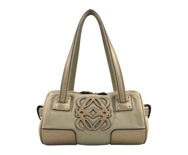 【美品】ロエベ フスタ アナグラム ハンドバッグ レザー エメラルドグリーン 美品】ロエベ フスタ アナグラム ハンドバッグ レザー