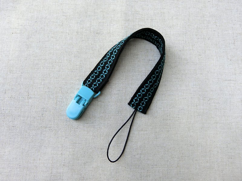 菱格刺繡 - 香草奶嘴鏈 - 圍兜/口水巾 - 其他材質 藍色