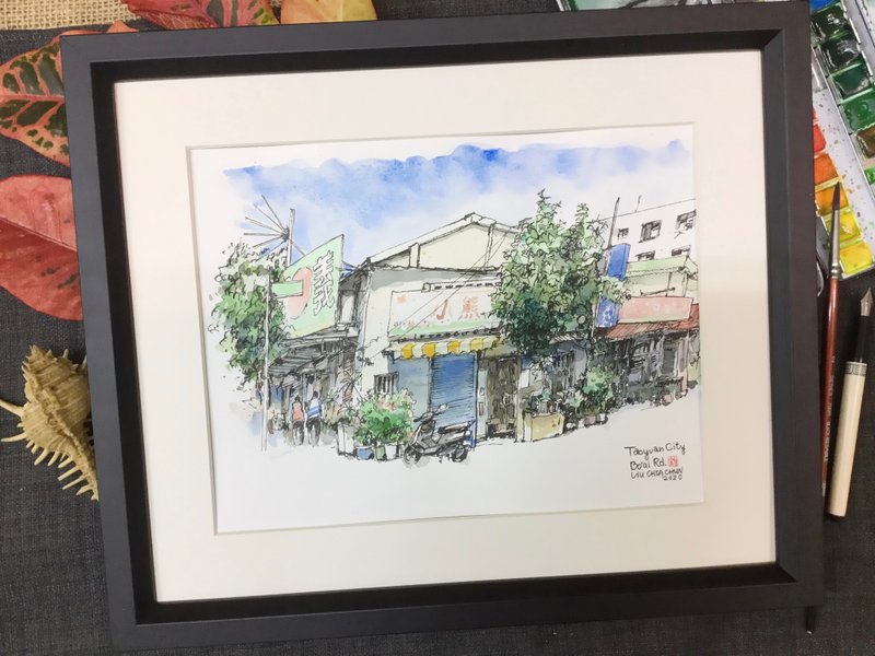 街角/手繪原創/含框 - 海報/掛畫/掛布 - 紙 咖啡色