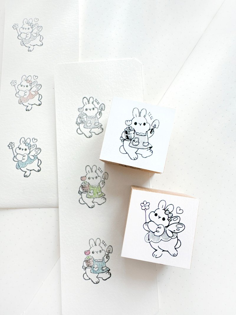 Little Rabbit Stamp- Gardener/Flower Elf - Stamps & Stamp Pads - Wood Brown