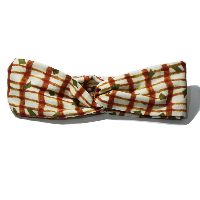 Deer chestnut design double yarn orange leaf lattice fresh literary hair band Japanese cross elastic headband - ที่คาดผม - ผ้าฝ้าย/ผ้าลินิน 