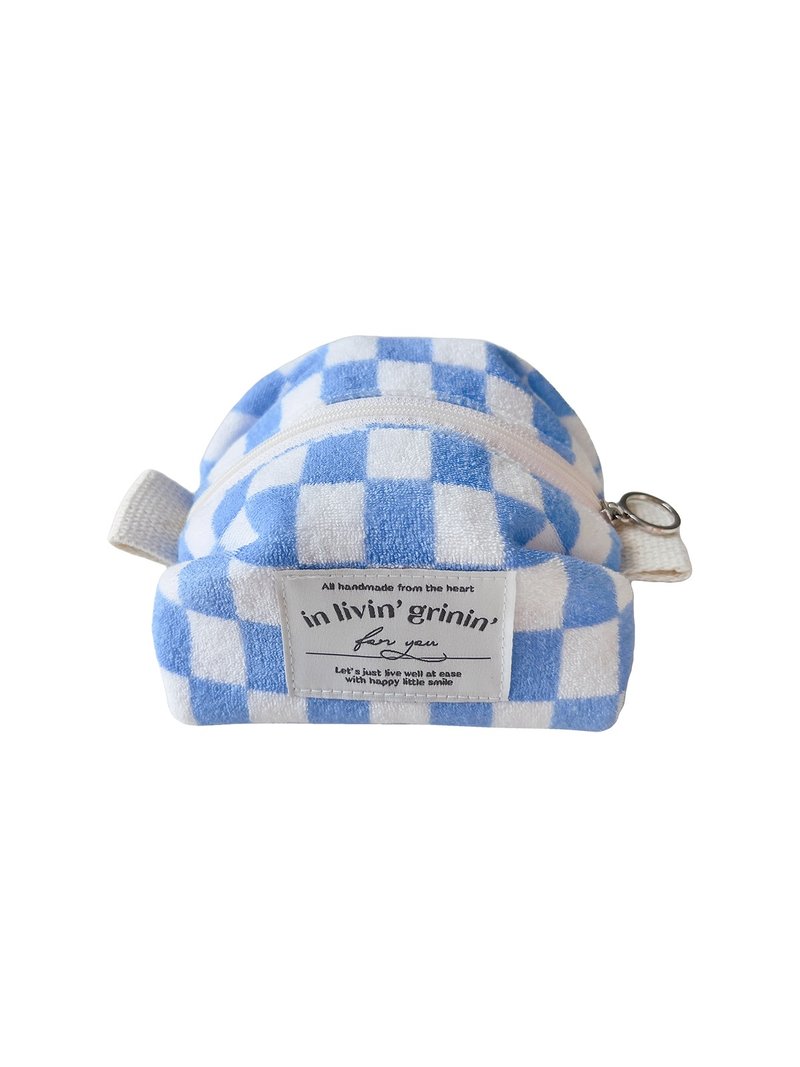 terry checker pouch S_little blue - 化妝包/收納袋 - 其他人造纖維 藍色