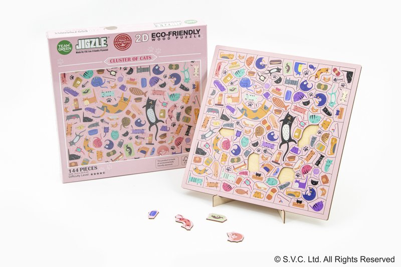 Jigzle Wooden 2D Jigsaw Puzzle Series - Cat - เกมปริศนา - ไม้ สีกากี