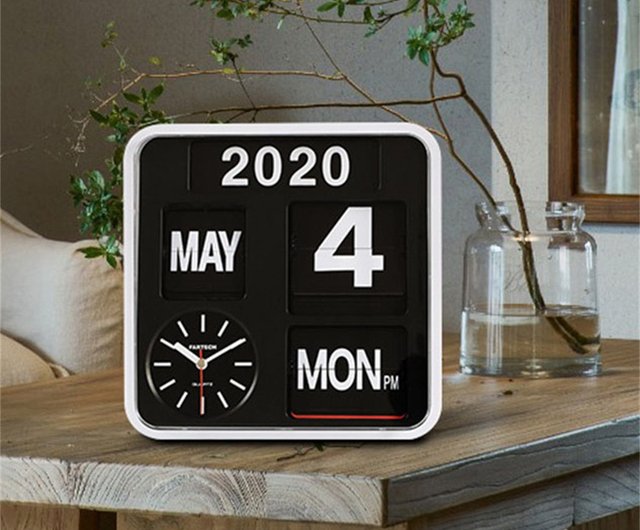 Fartech Retro Modern 12 Inches Calendar Auto Flip Desk Wall Clock (White)