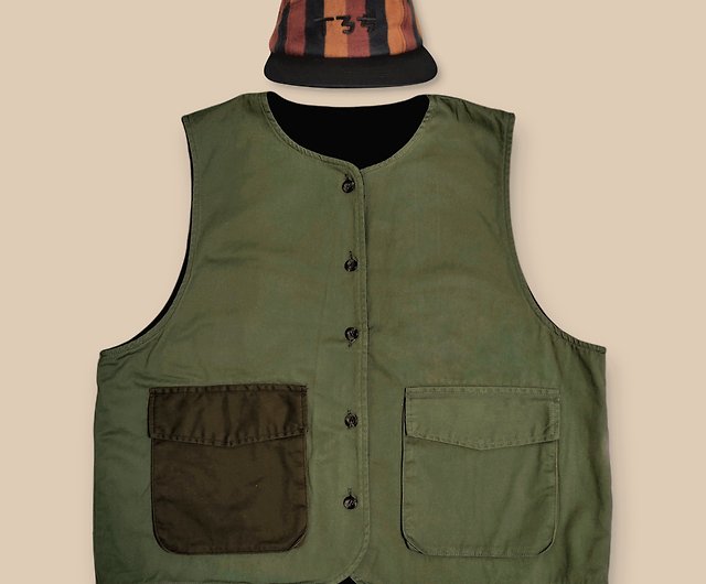 Calf Village Cotton Vest Jacket Pocket/Working Vest - Army Green