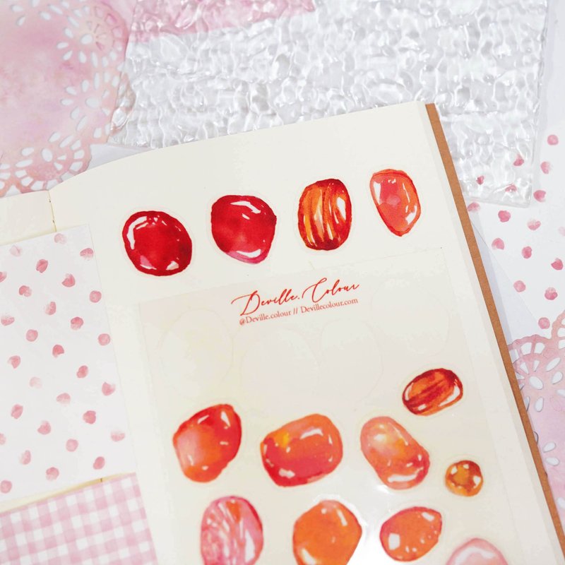 【My Stones (Red) 】PET White Ink Sticker Sheet - Stickers - Paper Red