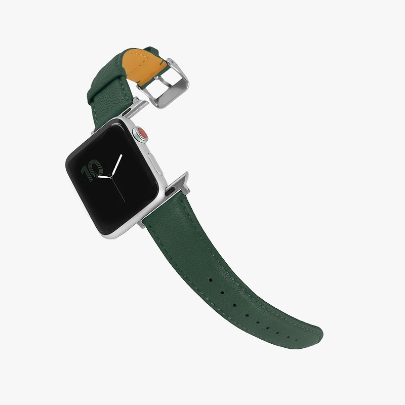 客製化禮物意大利真皮革錶帶Apple Watch 墨綠色 - 錶帶 - 真皮 綠色