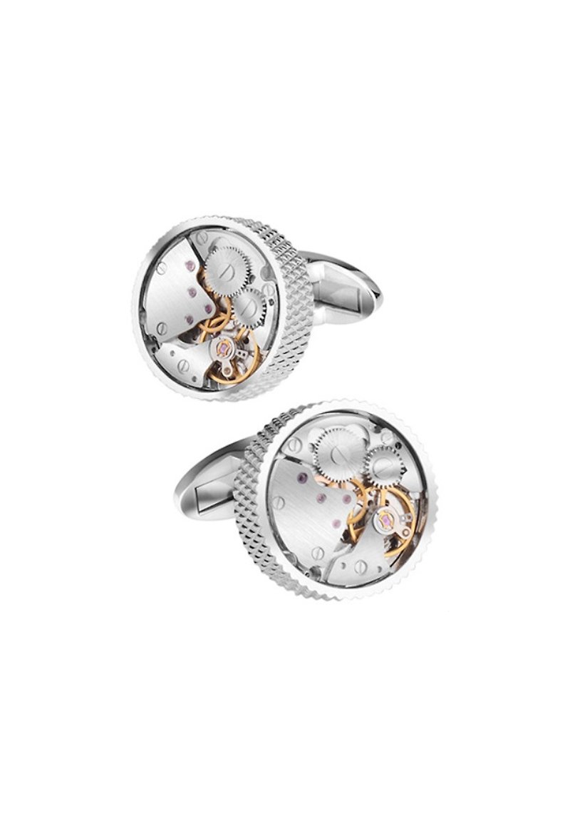 Kings Collection Silver Round Mechanical Watch Cufflinks KC10014 Silver - Cuff Links - Other Metals Silver