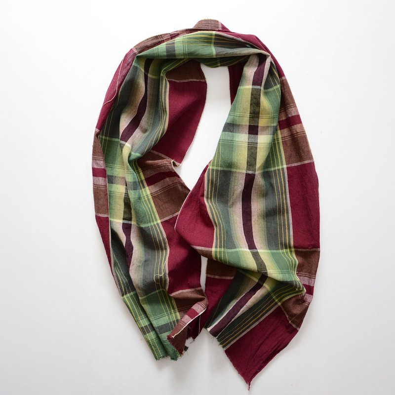 Japanese Fabric Scarf Vintage Cotton Scraps Checkered Pattern Textile 4 - Scarves - Cotton & Hemp 