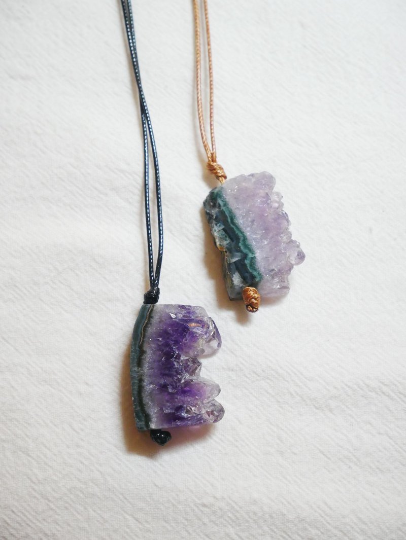 Raw amethyst quartz necklace - crystal necklace  cord necklace - Necklaces - Gemstone Purple