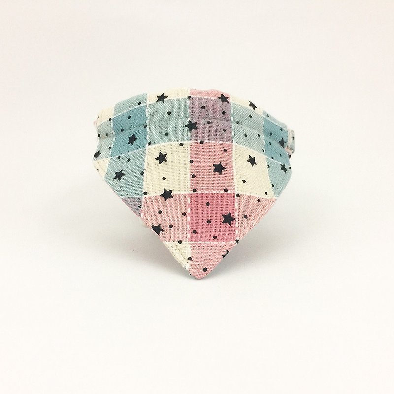 Star Plaid-Light-colored cat and dog scarf collar - Collars & Leashes - Cotton & Hemp Pink
