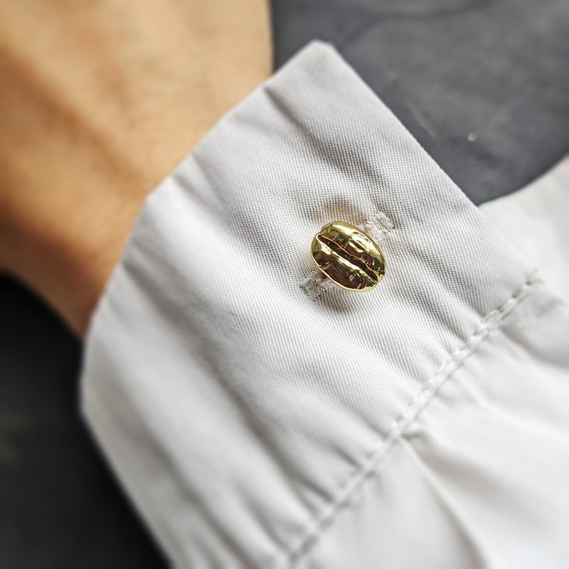 Coffee series - a pair of coffee bean Bronze cufflinks - shirt button cufflinks - กระดุมข้อมือ - ทองแดงทองเหลือง สีทอง