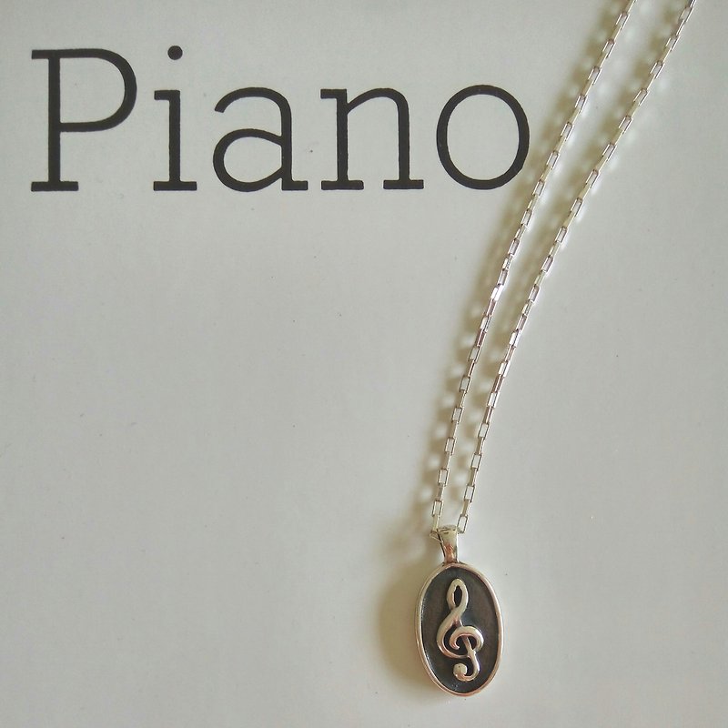 FUGUE Origin The simple truth of happiness-treble clef embossed necklace - Necklaces - Other Metals Silver