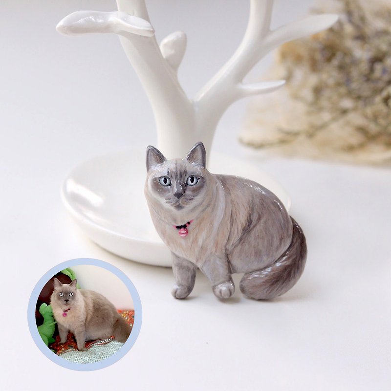 Custom cat portraits brooch - Full body, Custom cat brooch, personalized cat - 胸針/心口針 - 黏土 多色