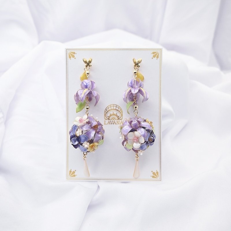 Mermaid Series-Iris Pink Purple Flower Ball - Earrings & Clip-ons - Resin Purple