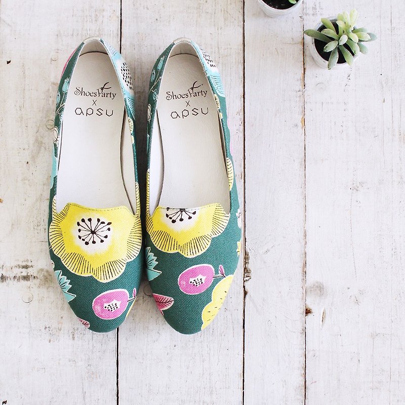 [23.5 Shipped Immediately] 花语森欧贝拉/Handmade/Japanese Fabric/M2-18622F - Women's Casual Shoes - Cotton & Hemp Green