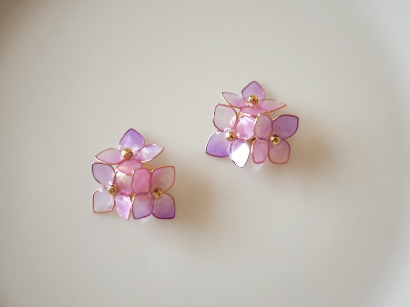 Hydrangea  Violet - Pink - Earrings & Clip-ons - Other Materials Pink