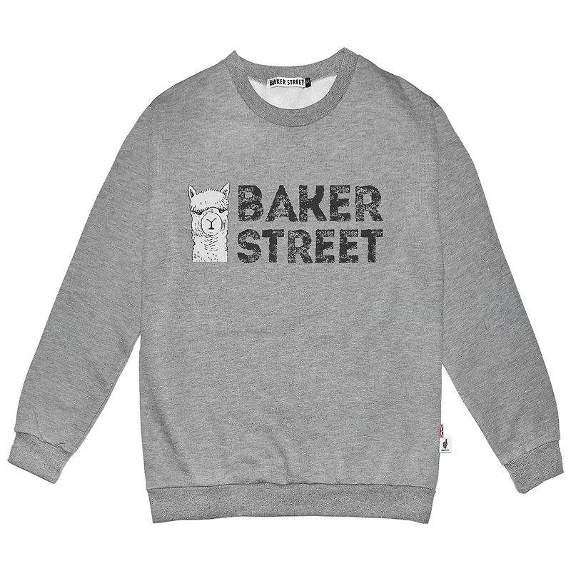 【英國Baker Street 貝克街】中性款 - 純棉厚衛衣 - 羊駝文字A款 - 帽T/大學T - 棉．麻 灰色