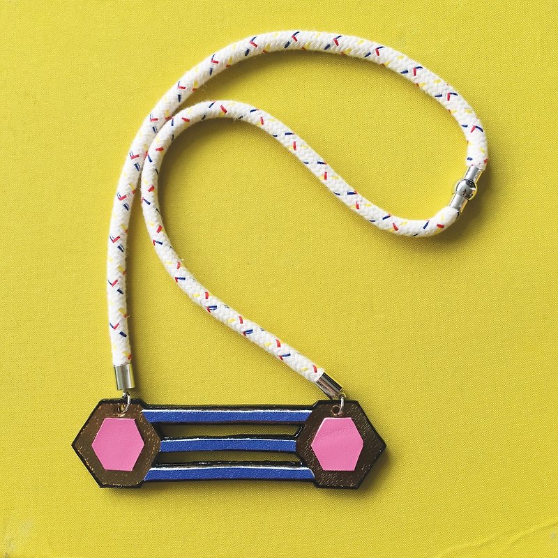 Geometry Colour Block Leather Necklace - Chokers - Genuine Leather Blue