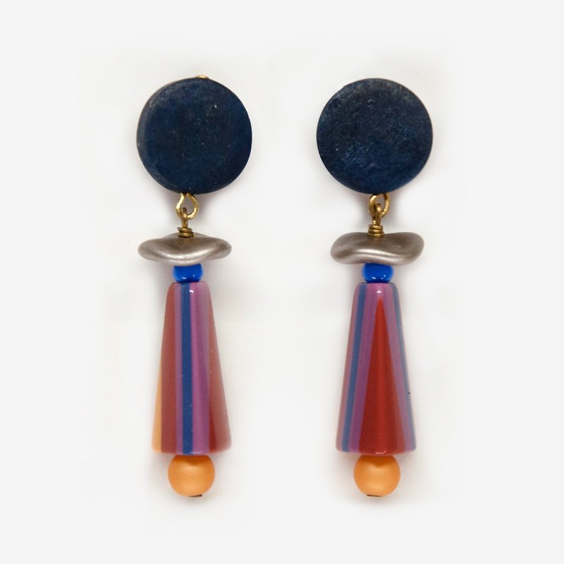 Modern Stripe Earrings - Blue & Fuchsia - Earrings & Clip-ons - Acrylic Blue