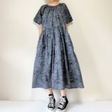 Deep woods pattern　 summer dress　 raglan short sleeves　Dark gray