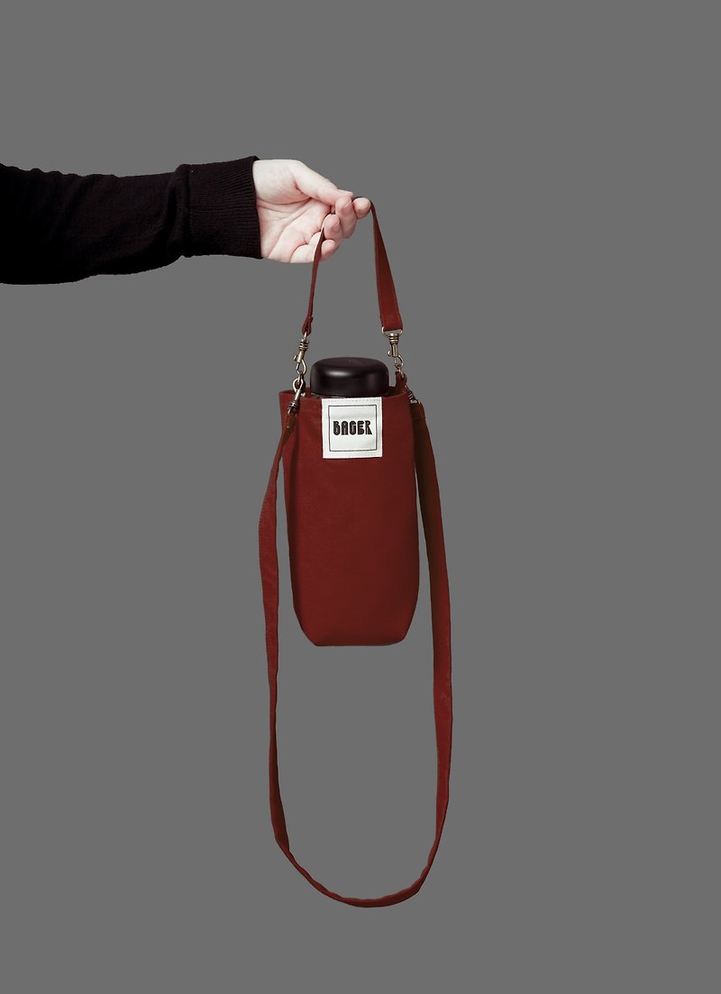 Universal environmental protection beverage bag detachable long strap oblique shoulder portable coffee red - กระเป๋าถือ - ผ้าฝ้าย/ผ้าลินิน สีแดง