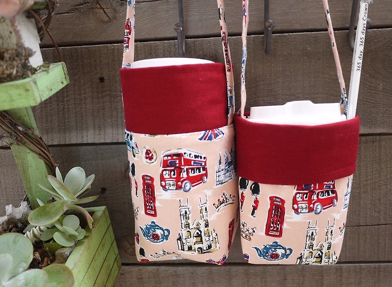 Double Sided Drink Bag ~~(English Red) One Large Cup One Side ~ Zodiac 750 Burner - Beverage Holders & Bags - Cotton & Hemp Red