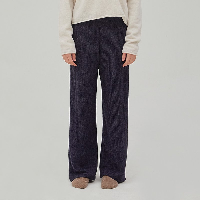 Ribbed Long Wide Pants - Navy - Women's Pants - Other Materials 