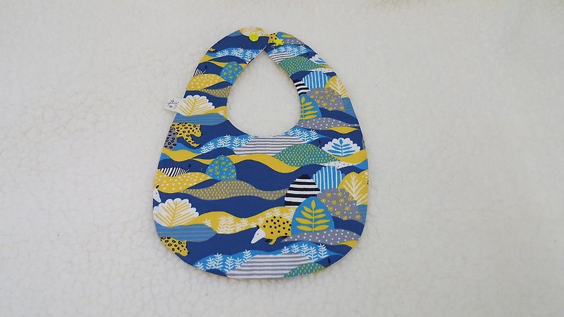 Ukiyo-e jungle animal rice ball pocket/baby bib/ saliva towel - Bibs - Cotton & Hemp Blue