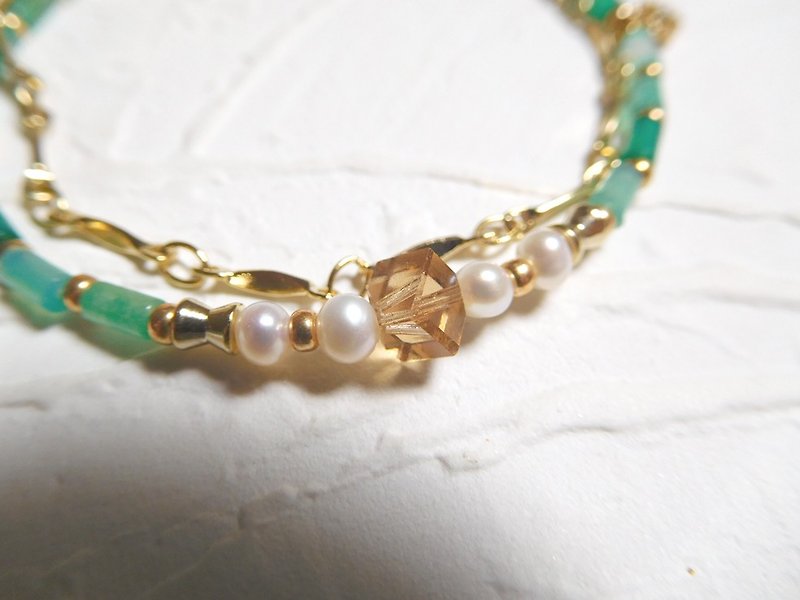Vintage Green Agate Pearl Double Bracelet - Bracelets - Gemstone Green