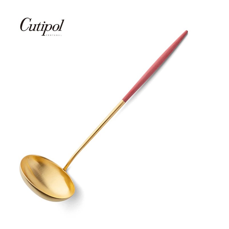 Portuguese Cutipol GOA series red gold 29.5cm large soup ladle - ช้อนส้อม - สแตนเลส สีแดง