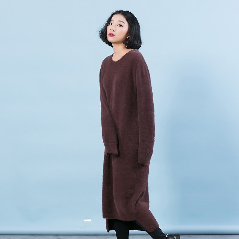 Annie Chen 2016 new Korean long-sleeved knit dresses Dongkuan long sections Slim step skirt package hip skirt dress - One Piece Dresses - Cotton & Hemp Brown