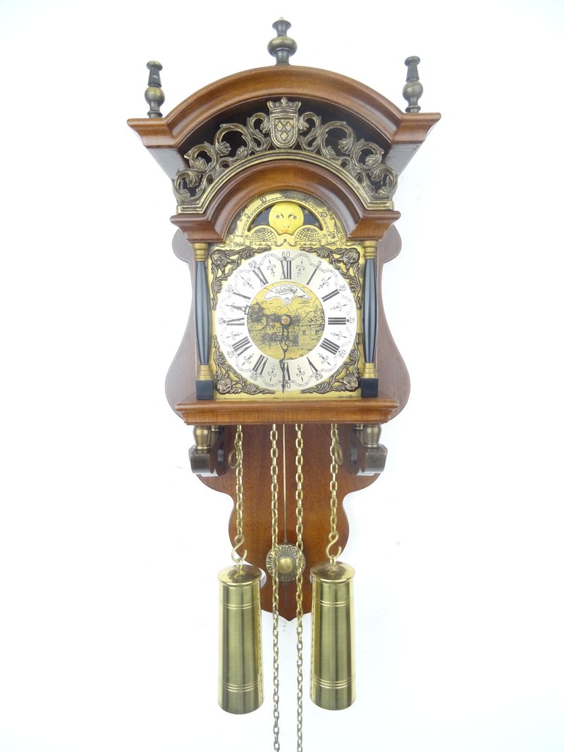 Antique Vintage Dutch Wall Clock Warmink Wuba Sallander Moonphase 8 day - นาฬิกา - ไม้ สีนำ้ตาล