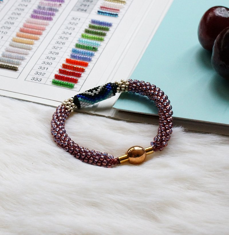 Kumihimo手織日本玻璃珠 KTM-20 ( Handbraided Kumihimo Seed Beads Bracelet ) - 手鍊/手環 - 玻璃 紫色