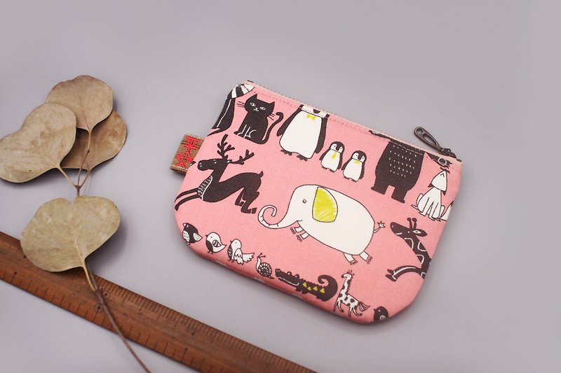 （棚から外して）Ping An Xiaole  - 動物のラインナップ（綿と麻の粉）両面2色の小さな財布 - 財布 - コットン・麻 ピンク