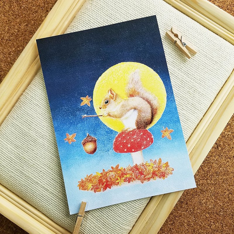 Postcard-Little Squirrel Playing with Lantern - การ์ด/โปสการ์ด - กระดาษ หลากหลายสี