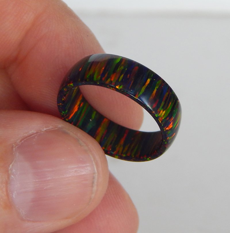 其他材質 戒指 黑色 - Black ring. Unique black opal ring. Solid opal ring.