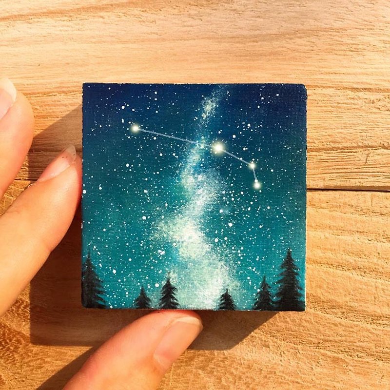 Aries Zodiac Oil Painting. Starry Night Milky Way Original Hand Painted Gift. - โปสเตอร์ - ผ้าฝ้าย/ผ้าลินิน 