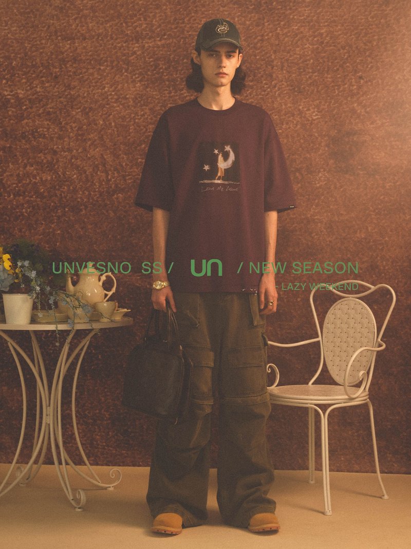 Unvesno(UN)春夏清涼情侶款寬松版休閒短袖美式復古印花短袖T恤 - 男 T 恤 - 棉．麻 