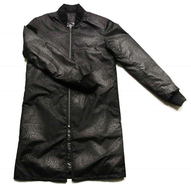 CXC長版象皮紋路長版飛行外套 - 男夾克/外套 - 聚酯纖維 黑色