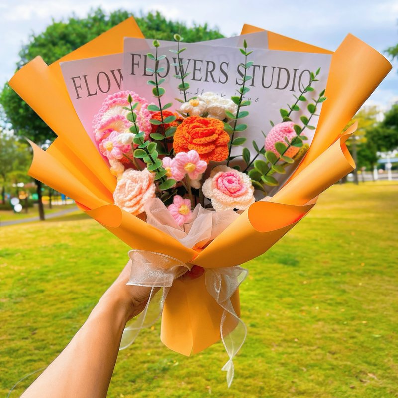 A Symphony of Nature: Handmade Crocheted Bouquet - Roses, Tulips, Daisies - Dried Flowers & Bouquets - Cotton & Hemp Yellow