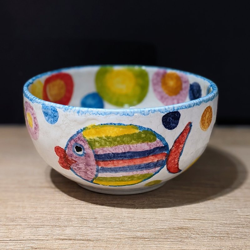 Italian Handmade Pottery-POP Pop Art Rice Bowl 13cm (Fish) - Bowls - Pottery Multicolor