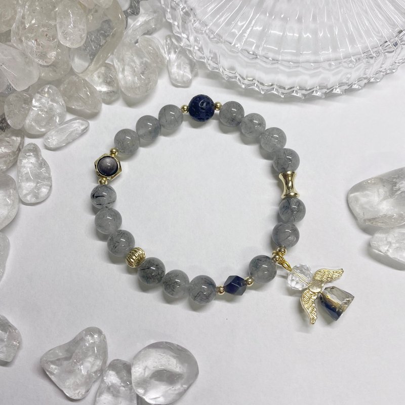 【Pingzhi】Black Rutilated Quartz、Silver Sheen Obsidian、Bracelet - Bracelets - Crystal 