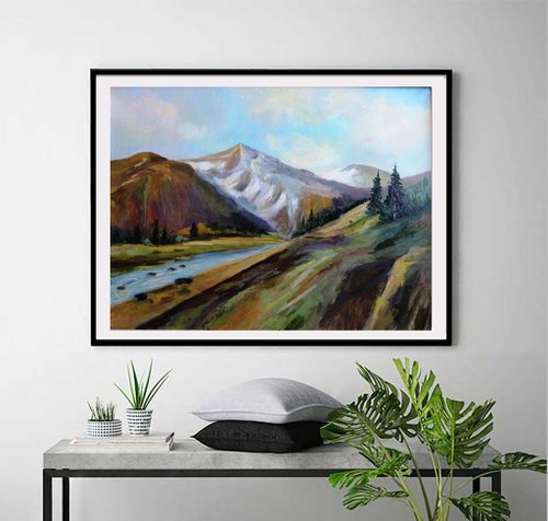 全商品オープニング価格 特別価格】 油絵 風景画 川 山 絵画 