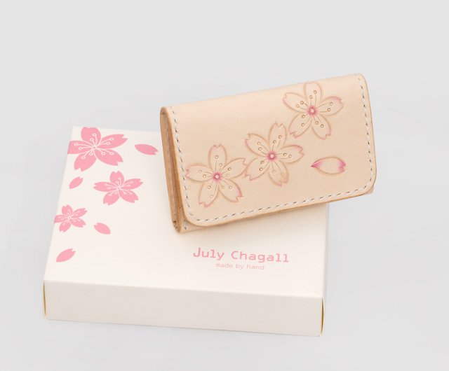 Handmade leather engraved cherry blossom business card case card holder -  Shop July Chagall Wallets - Pinkoi