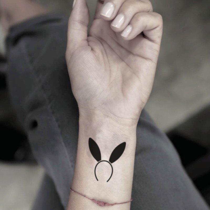OhMyTat 兔子耳朵 Bunny Ears 刺青圖案紋身貼紙 - 紋身貼紙/刺青貼紙 - 紙 黑色